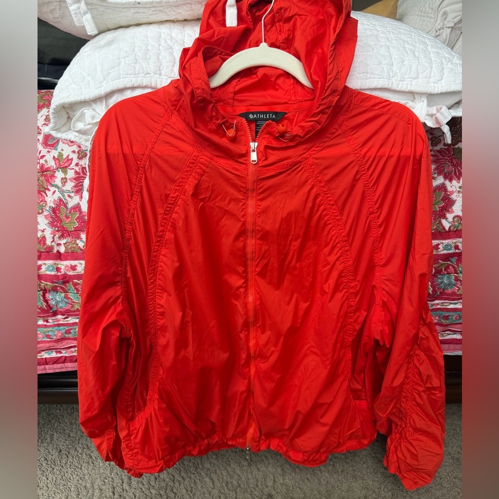 Athleta Bright Red Packable Hooded Bomber Jacket